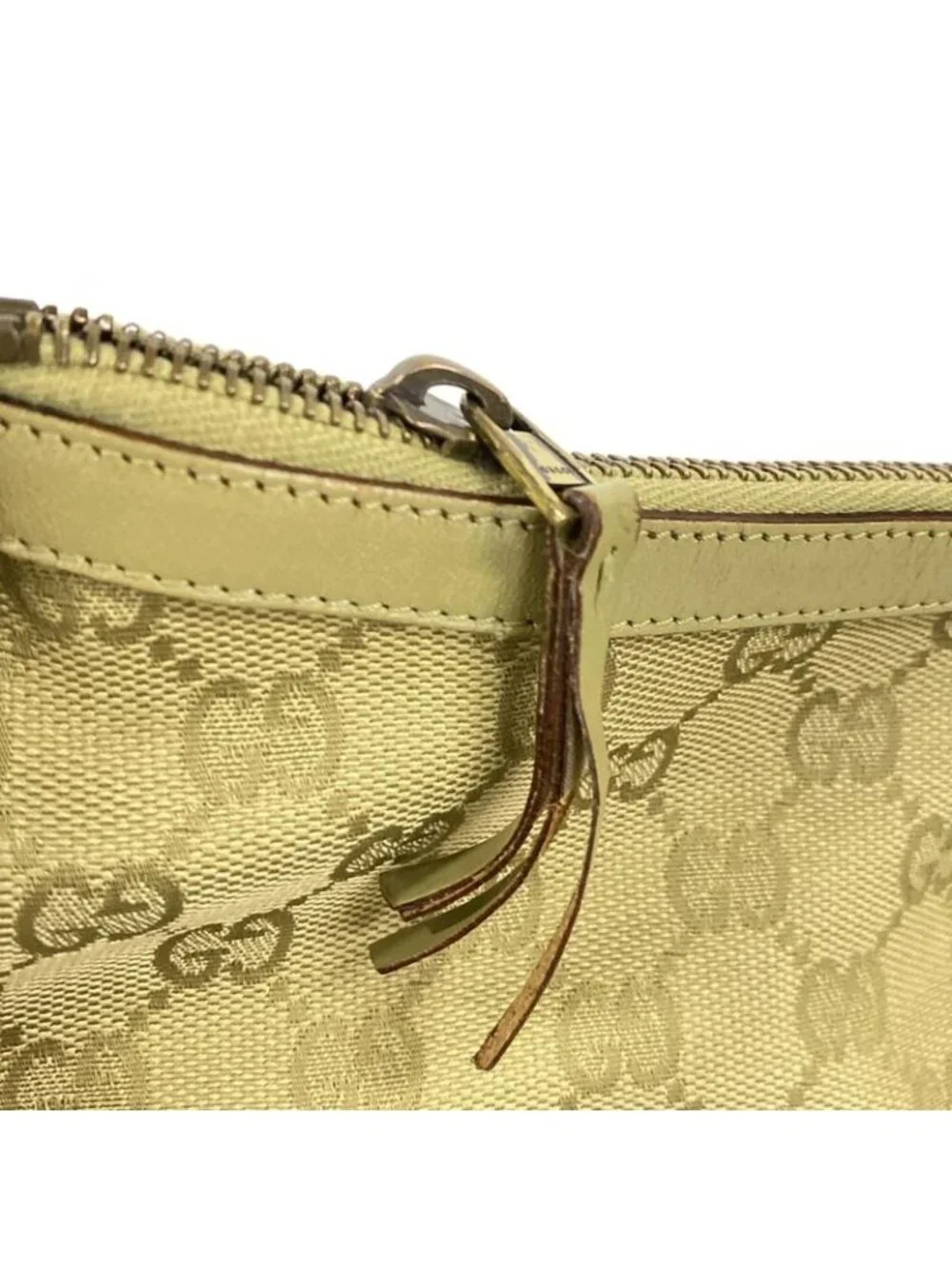 ★SOLD★ Gucci Shoulder Bag GG Pattern Beige Green Leather - Picture 9 of 12
